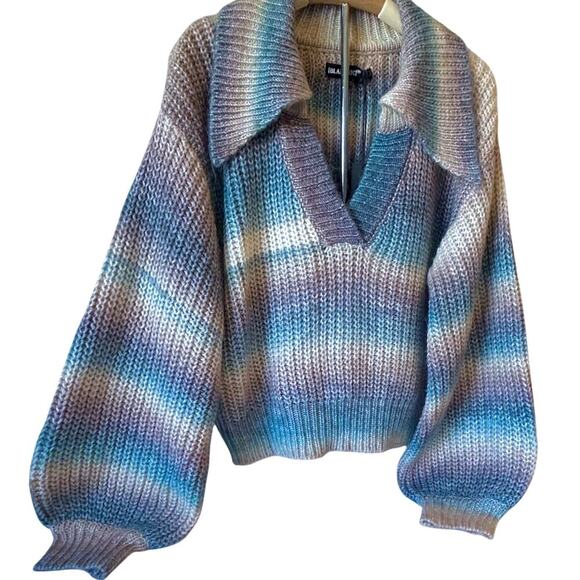 Pastel Chunky Knit Oversized Slouchy Balloon Sleeve Cropped Sweater Large - Picture 3 of 9